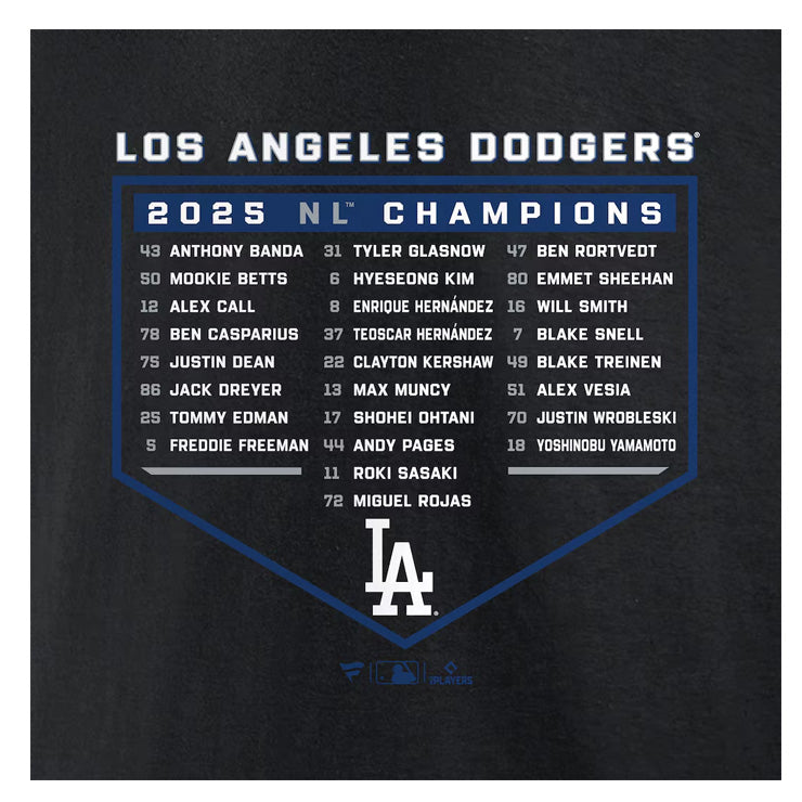 ドジャース 2025 ナショナルリーグ 優勝記念 ロースター Tシャツ 半袖 リーグチャンピオン 大人 メンズ ユニセックス グッズ ウエア ウェア 半袖シャツ MLB メジャーリーグ 記念グッズ 記念アイテム ファナティクス Fanatics