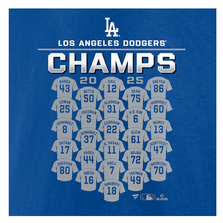 【予約販売】ドジャース 2025 ワールドシリーズ 優勝 ジャージーロスター Tシャツ 半袖 大人 メンズ ユニセックス グッズ ウエア ウェア 記念グッズ 記念アイテム ファナティクス Fanatics