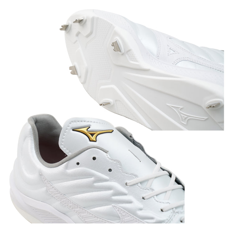 ミズノプロ 野球 厚底 白スパイク クッションレボプロ 高校野球対応 中学生 26.0~30.0 11GM243001 紐 反発 負担軽減 靴 金属スパイク 金具スパイク 樹脂底スパイク 試合 ホワイト 大きいサイズ mizuno pro