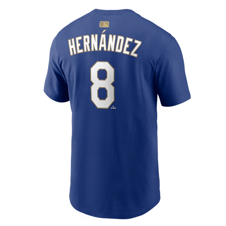【2026モデル】ナイキ ロサンゼルス・ドジャース キケ・ヘルナンデス ゴールドコレクション 半袖 Tシャツ ネーム&ナンバー ブルー Enrique Hernndez Gold Collection Name and Number T-Shirt メンズ N199-4EW-6LD-6DL カジュアル スポーツウェア MLB メジャーリーグ nike