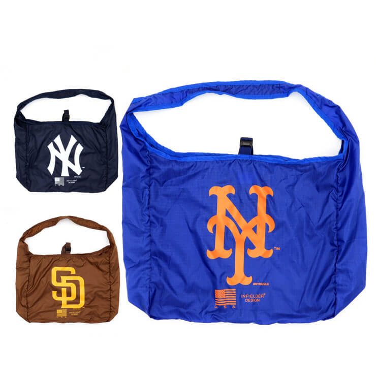 INFIELDER DESIGN×MLB ショルダー エコバッグ MLB SHOULDER ECOBAG MLB-183 ヤンキース メッツ パドレス  肩掛け ショルダーバッグ エコバッグ ランドリーバッグ お出かけ アウトドア