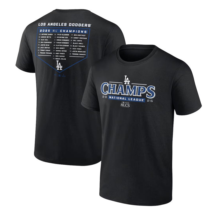 ドジャース 2025 ナショナルリーグ 優勝記念 ロースター Tシャツ 半袖 リーグチャンピオン 大人 メンズ ユニセックス グッズ ウエア ウェア 半袖シャツ MLB メジャーリーグ 記念グッズ 記念アイテム ファナティクス Fanatics