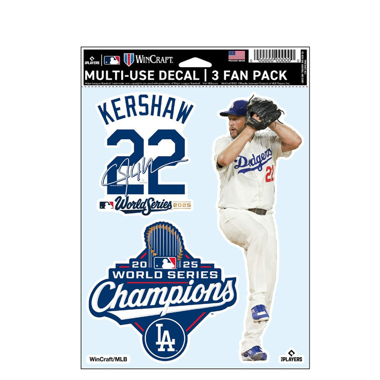 【予約販売】ドジャース クレイトン・カーショー 2025 ワールドシリーズ 優勝 ファンデカール ステッカー シール 3枚セット グッズ カーショウ 記念グッズ 記念アイテム Wincraft ウィンクラフト