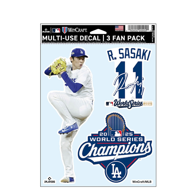 【予約販売】ドジャース 佐々木朗希 2025 ワールドシリーズ 優勝 ファンデカール ステッカー シール 3枚セット グッズ 記念グッズ 記念アイテム Wincraft ウィンクラフト
