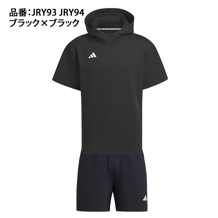 【2025モデル】アディダス 野球 ウェア 上下セット 半袖 スウェット フーディー ハーフパンツ DUGOUTS メンズ ユニセックス JRY93 JRY94 秋 冬 半袖パーカー 半ズボン スエット 上下 スポーツウェア トレーニングウェア ランニング adidas 大きいサイズあり