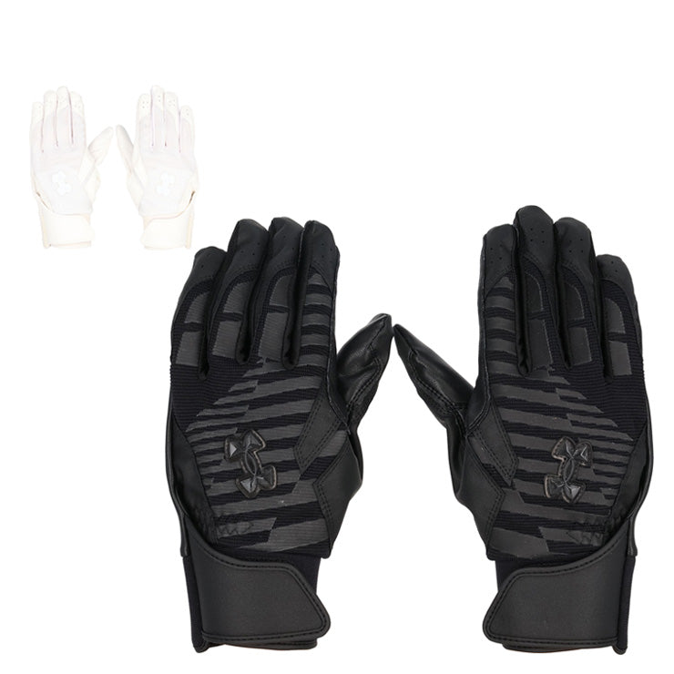 【刺繍1円】アンダーアーマー バッティンググローブ UAクリーンアップ プロ 高校野球対応 両手用 合成皮革 6001313 中学生 高校生 バッティング手袋 バッティンググラブ 打者用手袋 大人 一般 白 黒 under armour