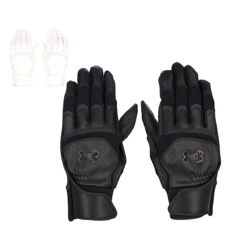 【刺繍1円】アンダーアーマー バッティンググローブ UAヤード プロ 両手用 高校野球対応 合成皮革 6001315 バッティング手袋 バッティンググラブ 打者用手袋 大人 一般 高校生 中学生 白 黒 ホワイト ブラック under armour