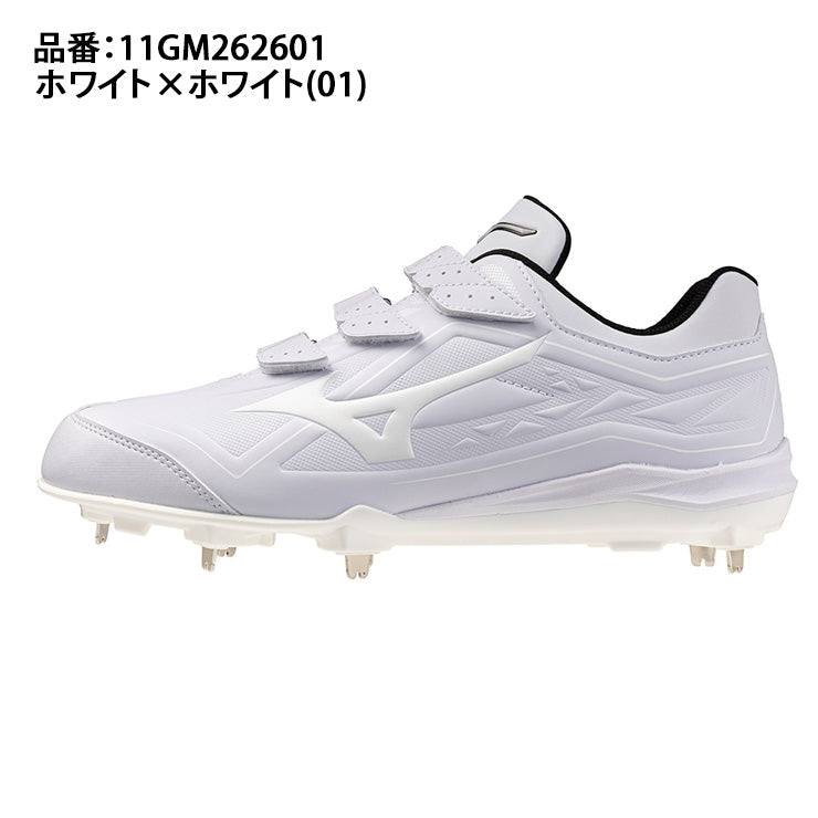 【2026モデル】ミズノ 野球 厚底 白スパイク クッションレボバディー BLT ベルト式 ワイド 3E 高校野球対応 25.0～29.0 高校生 中学生 11GM262601 マジックベルト 3本ベルト 反発 負担軽減 靴 金属スパイク 金具スパイク 樹脂底スパイク 試合 ホワイト 大きいサイズ mizuno