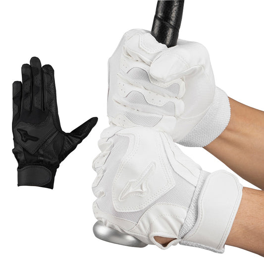 【刺繍1円】2025モデル ミズノ 高校野球対応 バッティンググローブ 両手用 ガチグラブ 打ち込み 耐久性 1EJEH280 バッティング手袋 打者用手袋 大人 一般 学生野球 中学生 高校生 練習 試合 バッティンググラブ 白 黒 mizuno