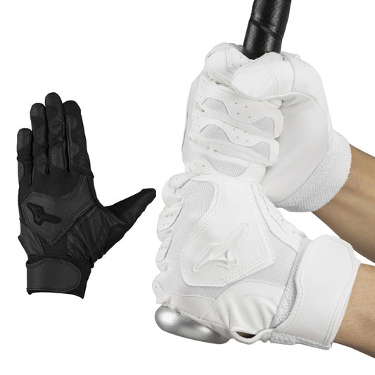 【刺繍1円】2025モデル ミズノ 高校野球対応 バッティンググローブ 両手用 ガチレザー 天然皮革 打ち込み 耐久性 1EJEH504 バッティング手袋 打者用手袋 大人 一般 学生野球 中学生 高校生 練習 試合 バッティンググラブ 白 黒 mizuno