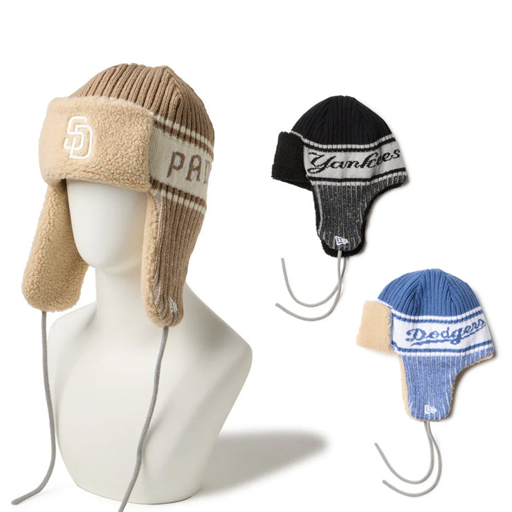 ニューエラ NEW ERA MLB ニット トラッパー ハット パドレス ヤンキース ドジャース 耳当て ニット帽 大人 一般 メンズ レディース 冬用 冬物 14669983 14669984 14669986 フライトキャップ スキー スノーボード MLB メジャーリーグ おしゃれ かわいい 帽子 ぼうし