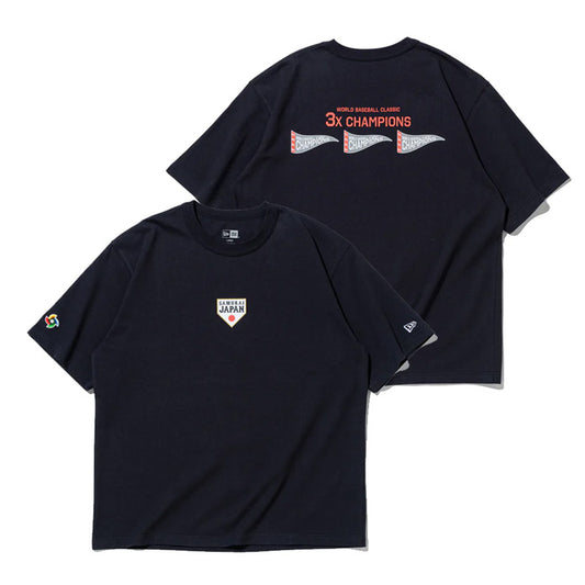 ニューエラ NEW ERA WBC 侍ジャパン 優勝フラッグロゴ Tシャツ 半袖 ウォッシュドコットン World Baseball Classic SAMURAI 大人 一般 メンズ レディース ユニセックス 14948268 日本代表 グッズ スポーツウェア