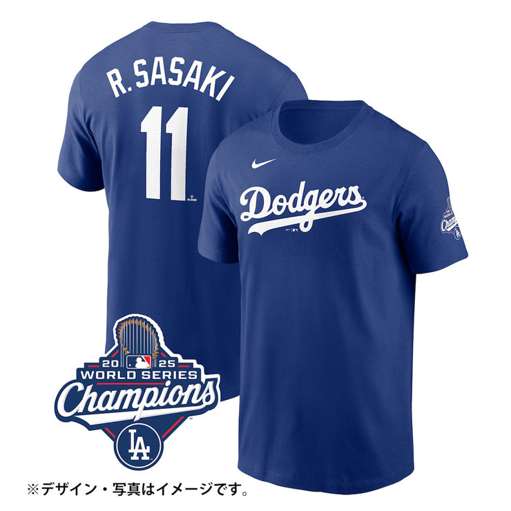 ナイキ ドジャース 佐々木朗希 2025 ワールドシリーズ優勝 Tシャツ ネーム＆ナンバー 半袖 大人 メンズ ユニセックス ウエア ウェア 記念グッズ 記念アイテム nike