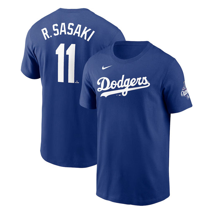 ナイキ ドジャース 佐々木朗希 2025 ワールドシリーズ優勝 Tシャツ ネーム＆ナンバー 半袖 大人 メンズ ユニセックス ウエア ウェア 記念グッズ 記念アイテム nike