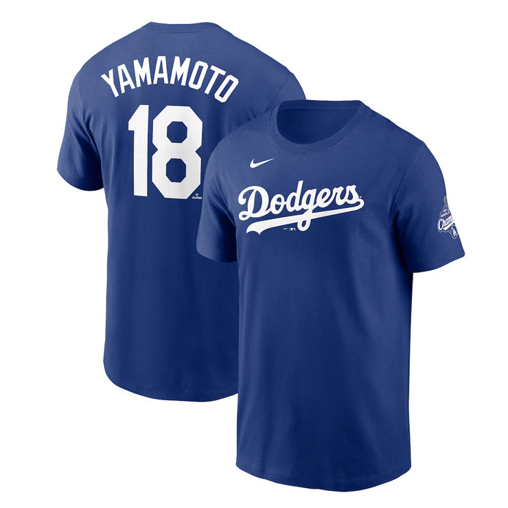 ナイキ ドジャース 山本由伸 2025 ワールドシリーズ優勝 Tシャツ ネーム＆ナンバー 半袖 大人 メンズ ユニセックス 山本 ウエア ウェア 記念グッズ 記念アイテム nike