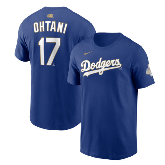 【2026モデル】ナイキ ロサンゼルス・ドジャース 大谷翔平 ゴールドコレクション 半袖 Tシャツ ネーム＆ナンバー ブルー Shohei Ohtani Gold Collection Name and Number T-Shirt メンズ N199-4EW-6LD-5WK カジュアル スポーツウェア MLB メジャーリーグ nike
