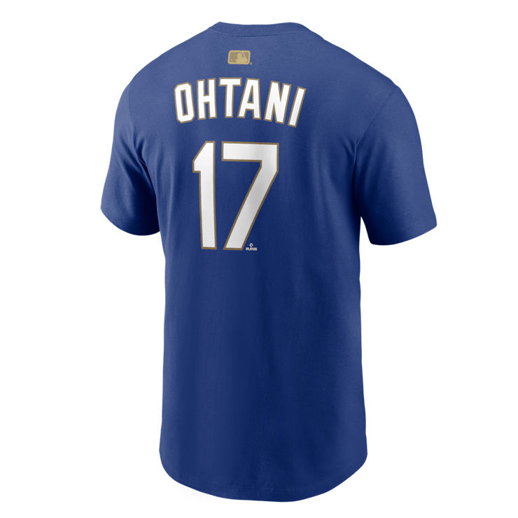 【2026モデル】ナイキ ロサンゼルス・ドジャース 大谷翔平 ゴールドコレクション 半袖 Tシャツ ネーム＆ナンバー ブルー Shohei Ohtani Gold Collection Name and Number T-Shirt メンズ N199-4EW-6LD-5WK カジュアル スポーツウェア MLB メジャーリーグ nike