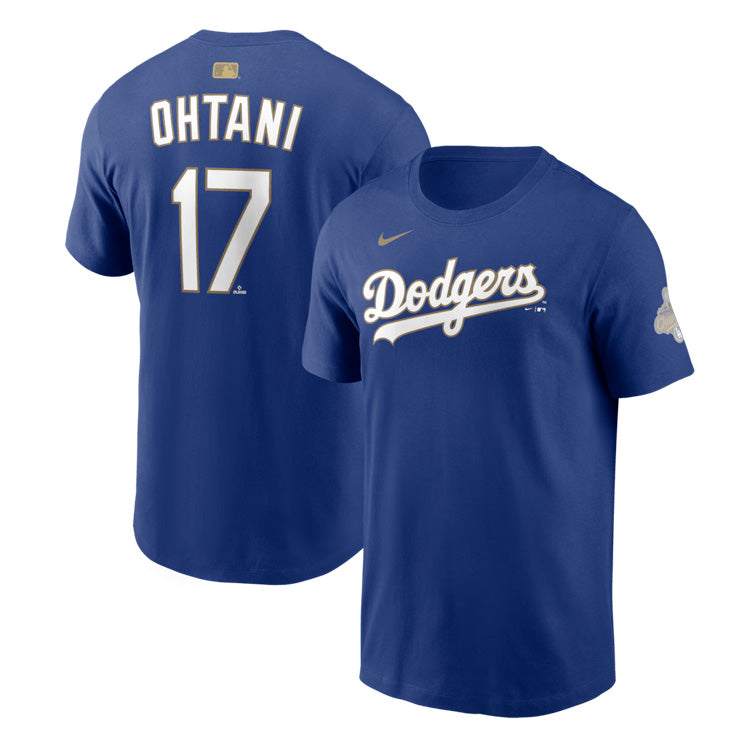 【2026モデル】ナイキ ロサンゼルス・ドジャース 大谷翔平 ゴールドコレクション 半袖 Tシャツ ネーム＆ナンバー ブルー Shohei Ohtani Gold Collection Name and Number T-Shirt メンズ N199-4EW-6LD-5WK カジュアル スポーツウェア MLB メジャーリーグ nike