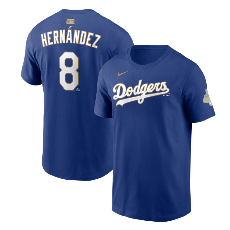 【2026モデル】ナイキ ロサンゼルス・ドジャース キケ・ヘルナンデス ゴールドコレクション 半袖 Tシャツ ネーム＆ナンバー ブルー Enrique Hernndez Gold Collection Name and Number T-Shirt メンズ N199-4EW-6LD-6DL カジュアル スポーツウェア MLB メジャーリーグ nike
