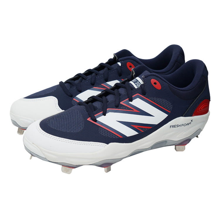 【2025秋冬モデル】ニューバランス 野球 スパイク Fresh Foam X 3000v7 金具スパイク 2E 24.0～30.0 ネイビー×レッド L3000RB7 カラー 金属スパイク 紐 大人 一般 大学野球 社会人野球 草野球 newbalance