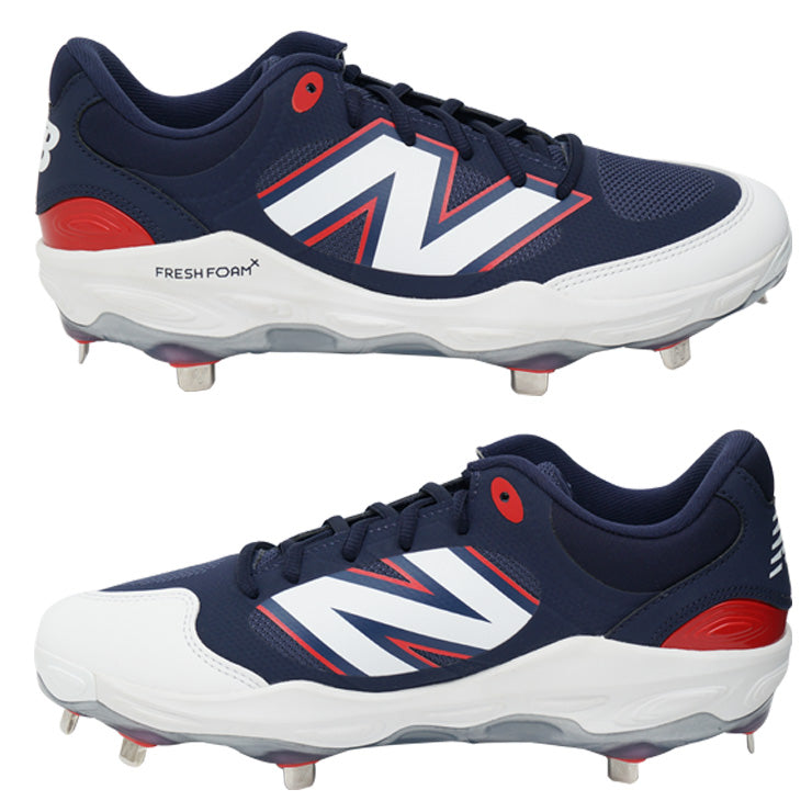 【2025秋冬モデル】ニューバランス 野球 スパイク Fresh Foam X 3000v7 金具スパイク 2E 24.0～30.0 ネイビー×レッド L3000RB7 カラー 金属スパイク 紐 大人 一般 大学野球 社会人野球 草野球 newbalance