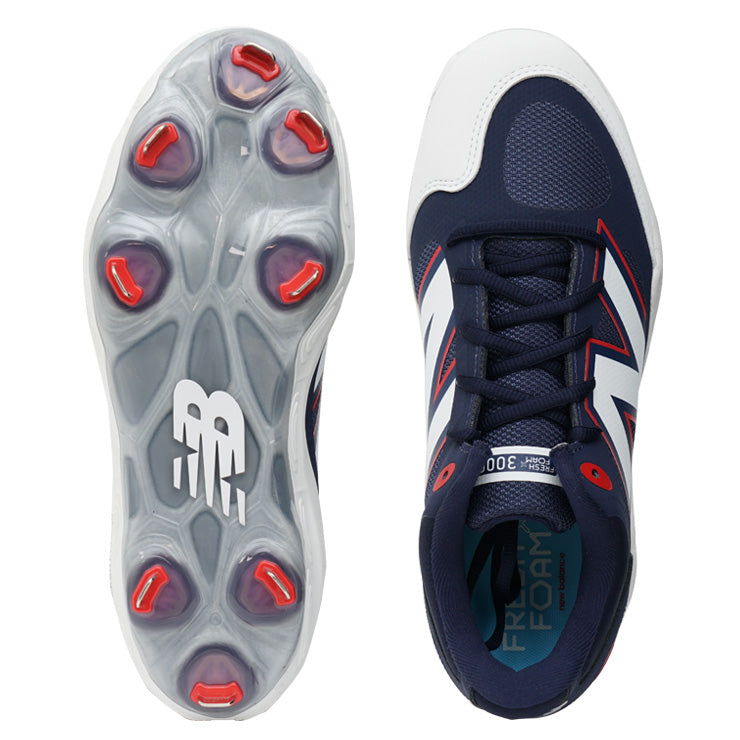 【2025秋冬モデル】ニューバランス 野球 スパイク Fresh Foam X 3000v7 金具スパイク 2E 24.0～30.0 ネイビー×レッド L3000RB7 カラー 金属スパイク 紐 大人 一般 大学野球 社会人野球 草野球 newbalance