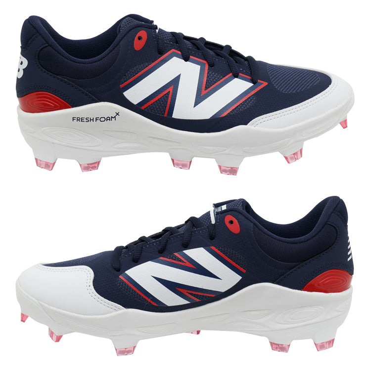【2025秋冬モデル】ニューバランス 野球 ポイントスパイク FRESH FOAM X MOLDED ネイビー×レッド 3000V7 2E 25.0～30.0 PL3000H7 カラー スタッドスパイク プラスチッククリーツ 紐 大人 一般 大学野球 社会人野球 草野球 newbalance
