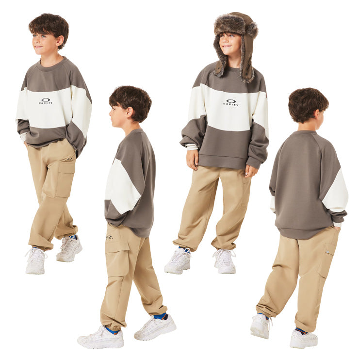 【2025モデル】オークリー ジュニア用 スウェット トレーナー 長袖 子供服 裏起毛 Ytr Qd Fleece Block Crew 10.0 FOA408323 男の子 女の子 こども キッズ Jr 子供 子ども 小学生 スポーツウェア カジュアル 普段着 フーディー スポカジ 秋物 冬物 春物 oakley