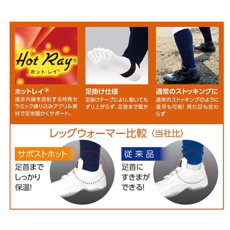 レワード 野球 ジュニア用 レッグウォーマー サポストホットスリム 足掛け仕様 ローカットストッキング オーバーストッキング 少年野球 AC-511 こども 子ども キッズ リトルリーグ 学童野球 暖かい あったかい 練習用 冬練 冬用 防寒 黒 紺 reward