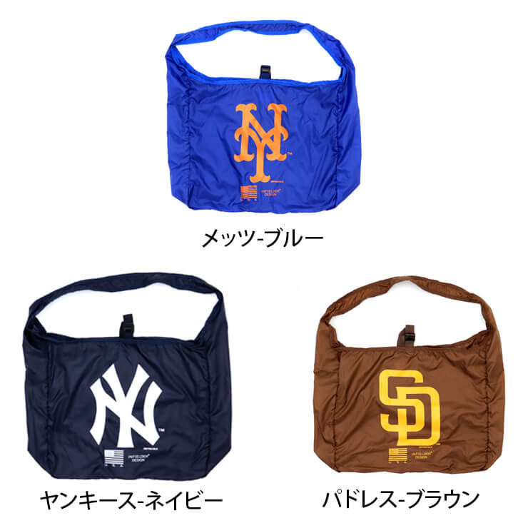 INFIELDER DESIGN×MLB ショルダー エコバッグ MLB SHOULDER ECOBAG MLB-183 ヤンキース メッツ パドレス  肩掛け ショルダーバッグ エコバッグ ランドリーバッグ お出かけ アウトドア