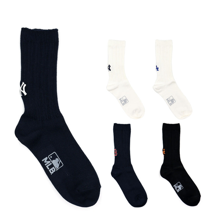 MLB×ROSTER SOX ロスターソックス MLB RIB SOCKS クルーソックス 1足入り メジャーリーグ ロゴ 靴下 MLB-197 ヤンキース ドジャース レッドソックス メッツ メンズ レディース ユニセックス スポーツソックス 野球 ランニング トレーニング カジュアル 普段遣い