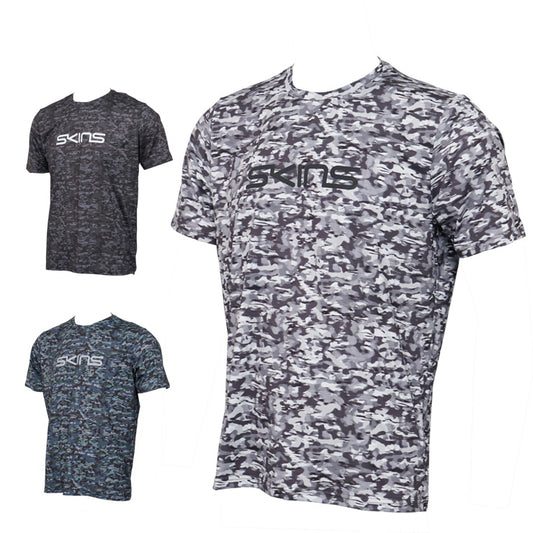 【2024モデル】スキンズ 限定 半袖 Tシャツ ランニングプリントTシャツ メンズ 18421340 夏用 スポーツウェア トレーニングウェア ジム ランニング ジョギング ウェア SKINS