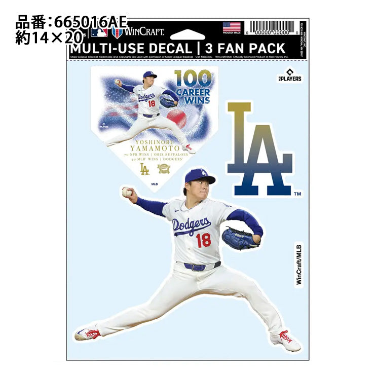 ドジャース 山本由伸 日米通算100勝達成記念 ファンデカール シール ステッカー 665016AE 記念グッズ 記念アイテム Wincraft ウィンクラフト