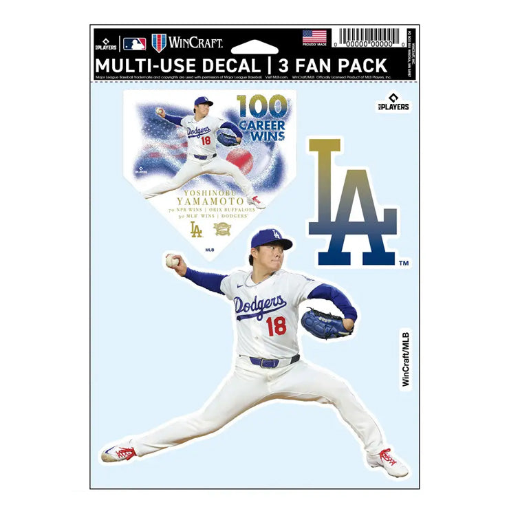 ドジャース 山本由伸 日米通算100勝達成記念 ファンデカール シール ステッカー 665016AE 記念グッズ 記念アイテム Wincraft ウィンクラフト