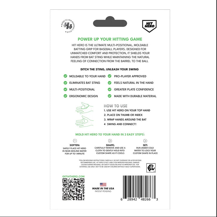 【予約販売】バッティング時に親指を守る！ Hit Hero ヒットヒーロー V2 サムガード 成型可能 人差し指にも 親指ガード HHERO 軟式野球 硬式野球 フィンガーグリップ 衝撃吸収 練習用 試合用 大人 一般